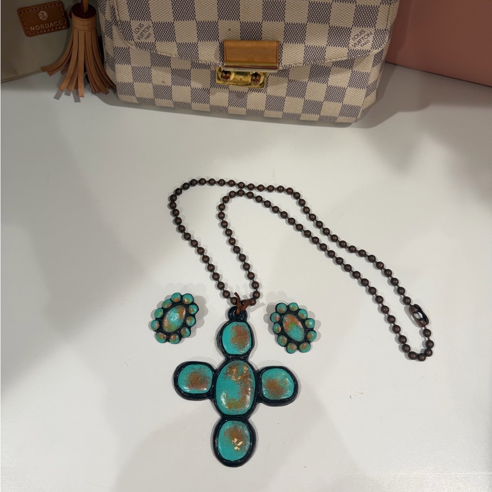 Turquoise and Brown Necklace and Earring Set